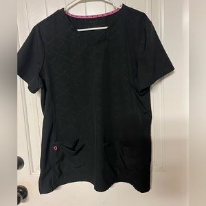 HeartSoul Black Scrub Top with Pink Trim